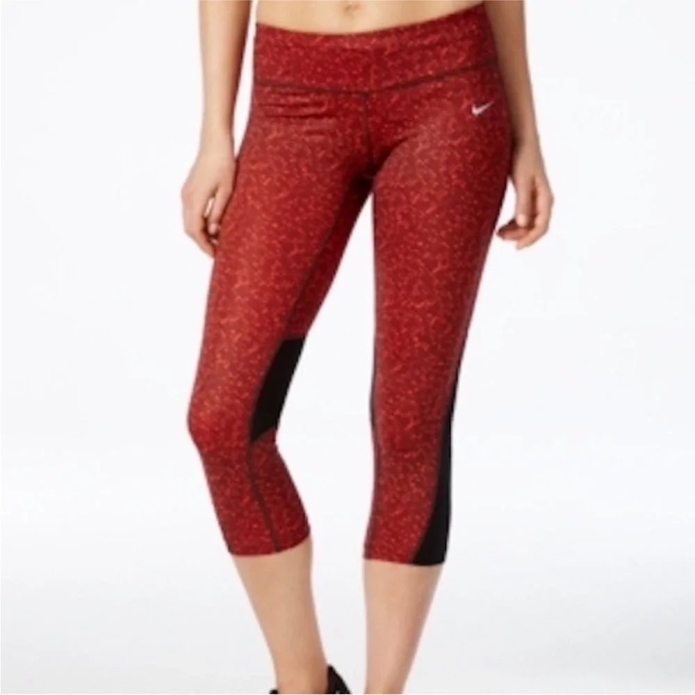 Nike Dri-Fit Running Leggings Cropped Athletic Women Medium Red Black PreLoved